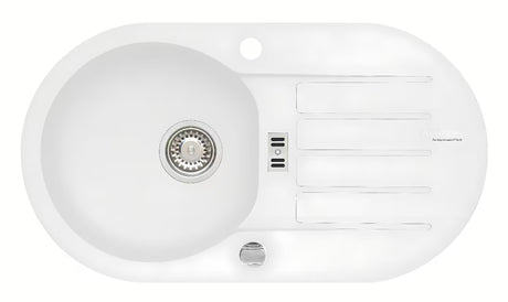 Bijeli granitni sudoper  Alveus Niagara 40 s ocjeđivačem pro montaža na radnu ploču.