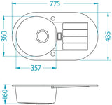 Bijeli granitni sudoper  Alveus Niagara 40 s ocjeđivačem pro montaža na radnu ploču.