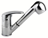 Kromirana jednoručna baterija miješalica za sudoper Alveus Oáza s okretnim izljevom s izvlačnim tušem.