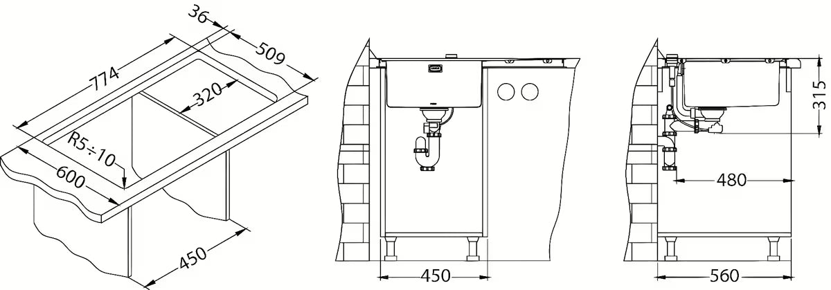 Inox sudoper  Alveus Pure 40 s ocjeđivačem s koritom desno