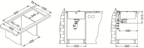 Inox sudoper  Alveus Pure 50 s ocjeđivačem s koritom lijevo