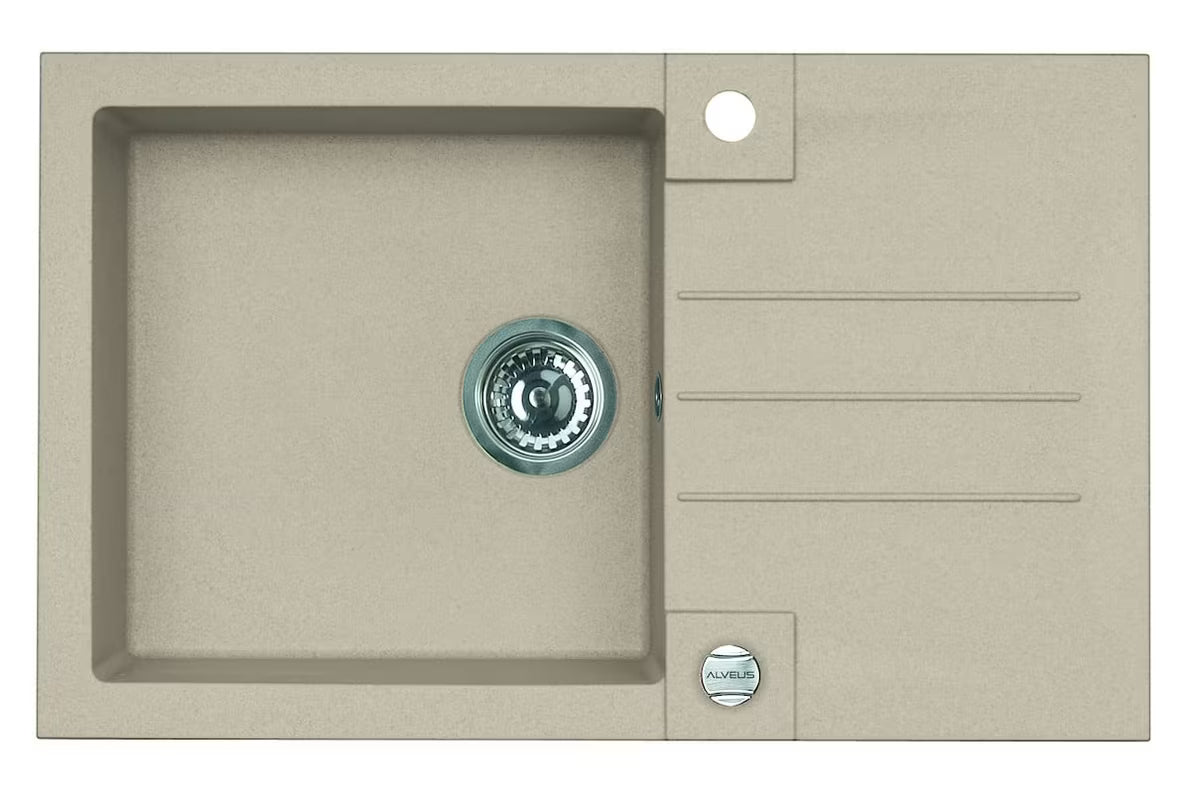 Bež granitni sudoper  Alveus Rock 130 s ocjeđivačem, montaža na radnu ploču