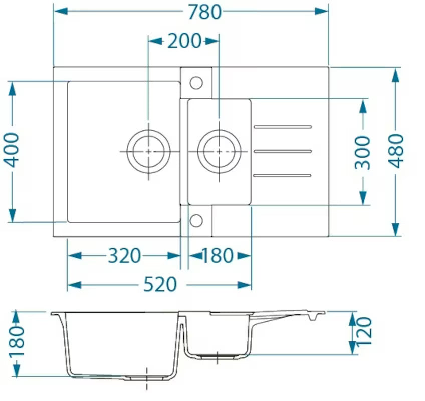 Bežični granitni sudoper  Alveus Rock 70 s ocjeđivačem i manjom kadicom pro montaža na radnu ploču.