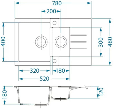 Bežični granitni sudoper  Alveus Rock 70 s ocjeđivačem i manjom kadicom pro montaža na radnu ploču.