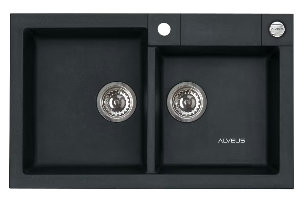 Alveus Rock 90 granitni kuhinjski dvostruki sudoper bez ocjeđivača u antracit boji, montaža na radnu ploču.