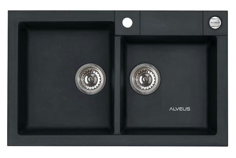 Alveus Rock 90 granitni kuhinjski dvostruki sudoper bez ocjeđivača u antracit boji, montaža na radnu ploču.