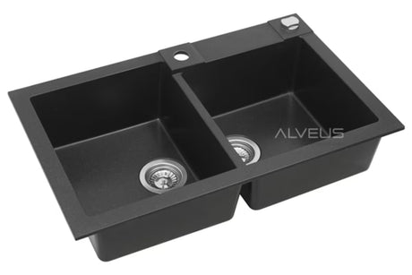 Alveus Rock 90 granitni kuhinjski dvostruki sudoper bez ocjeđivača u antracit boji, montaža na radnu ploču.