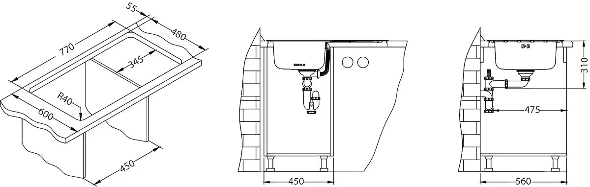 Inox ugradbeni sudoper  Alveus Zoom 20 s ocjeđivačem u izvedbi SAT