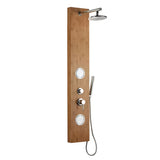 Tuš hidromasažni panel Anima Bamboo Shower od bambusa s nadglavnim i ručnim tušem te masažnim mlaznicama.