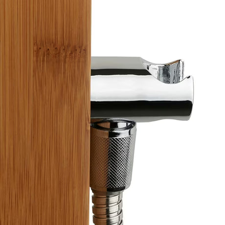 Tuš hidromasažni panel Anima Bamboo Shower od bambusa s nadglavnim i ručnim tušem te masažnim mlaznicama.