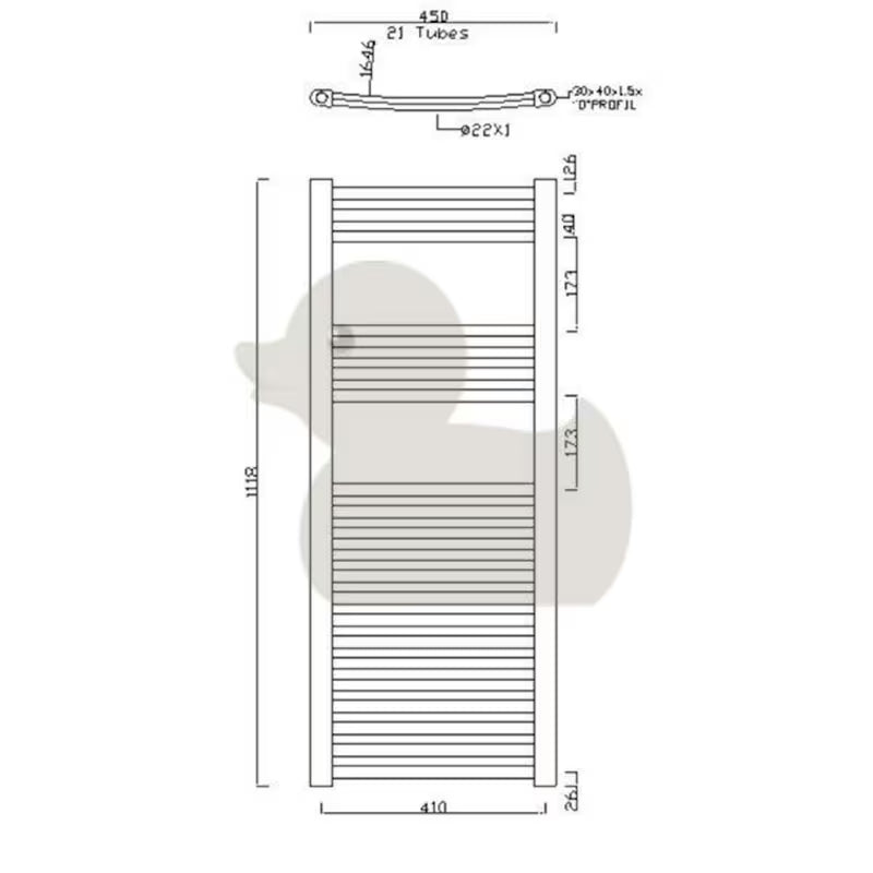 Kombinirani kupaonski radijator Anima Marcus 450x1118 mm u krom izvedbi sa zaobljenim profilom.