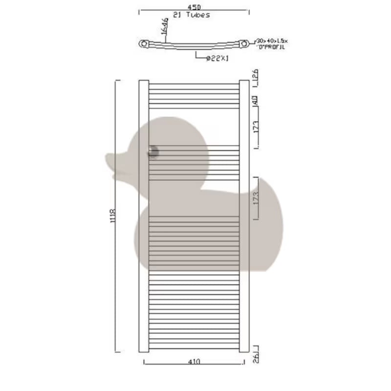 Električni radijator Anima Marcus u krom izvedbi, 45x111,8 cm, s grijaćim štapom i termostatom.