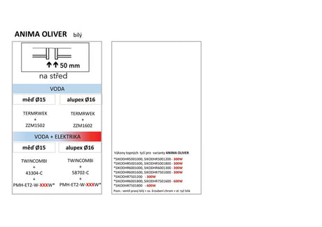 Bijeli kupaonski kombinirani radijator Anima Oliver 60x122 cm prikladan za grijanje i sušenje ručnika.