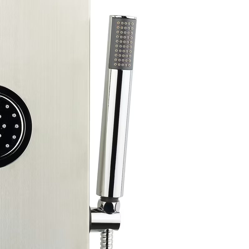 Tuš panel Anima Primeshower s jednoručnom miješalicom, gornjim kišnim tušem, ručnim tušem i masažnim mlaznicama.