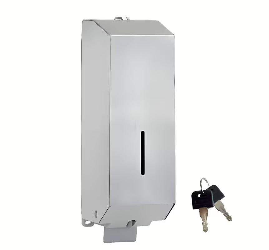 Zaključavajući zidni dozator tekućeg sapuna Bemeta od brušenog nehrđajućeg čelika, zapremine 1 100 ml.