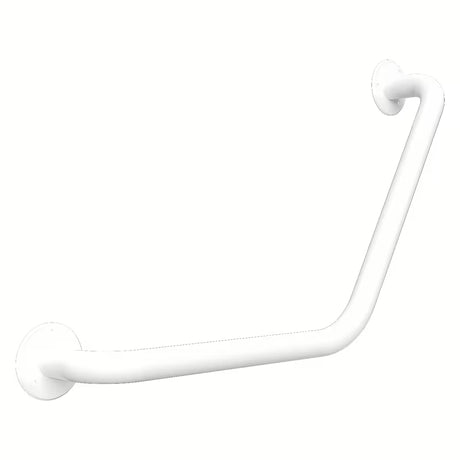 Bijeli kutni zidni ručka Bemeta Help program zaobljenog dizajna za bez barijera kupaonicu.