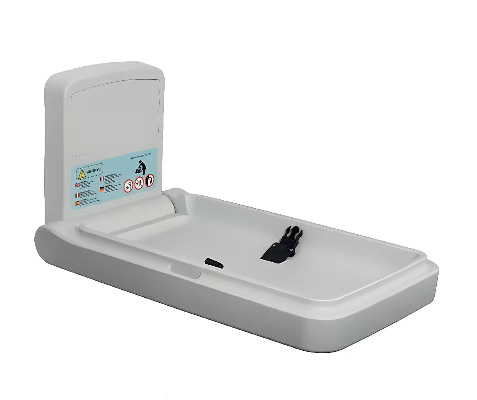 Bijeli zidni sklopivi stol za previjanje Bemeta od izdržljive plastike s perivom površinom