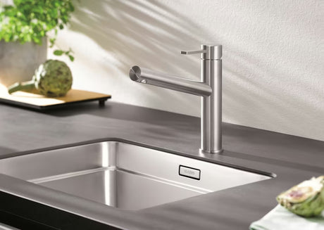 Blanco Ambis jednoručna baterija stojeća miješalica za sudoper od brušenog nehrđajućeg čelika s mat površinom