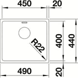 Kuhinjski inox jednostruki sudoper Blanco Andano ispod radne ploče u obradi svilenog sjaja