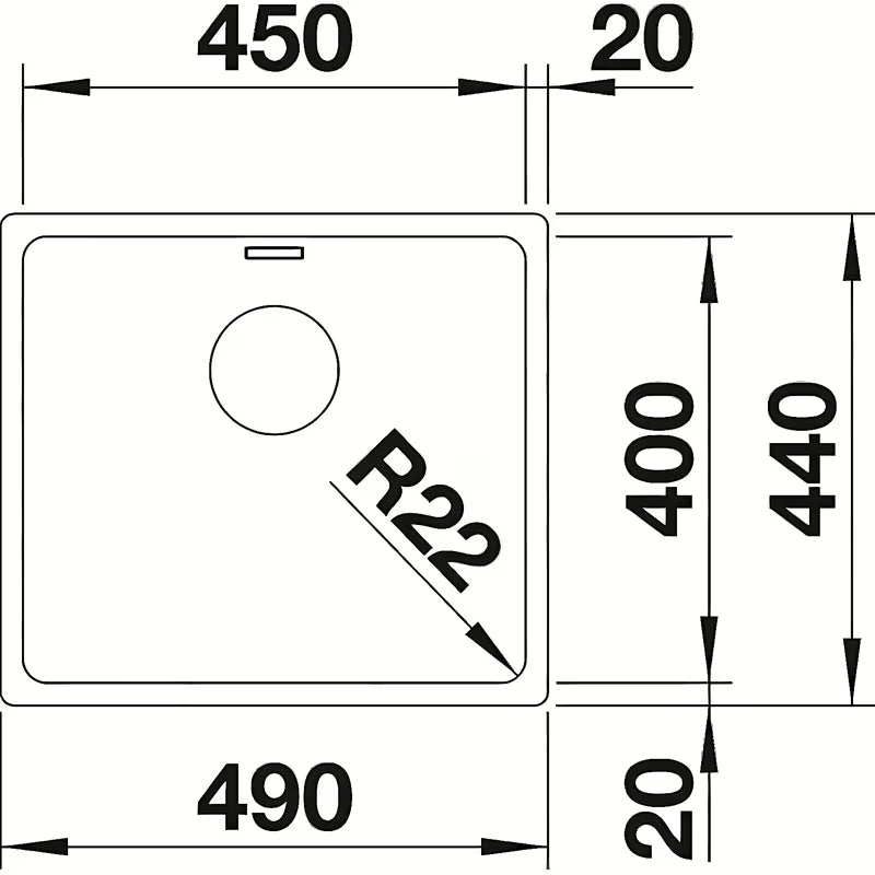 Kuhinjski inox jednostruki sudoper Blanco Andano ispod radne ploče u obradi svilenog sjaja