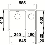 Inox sudoper  Blanco Andano ispod radne ploče u izvedbi svilenog sjaja s tuš kadom
