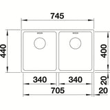 Kuhinjski inox dvostruki sudoper Blanco Andano u svilenom sjaju pro montaža ispod radne ploče.