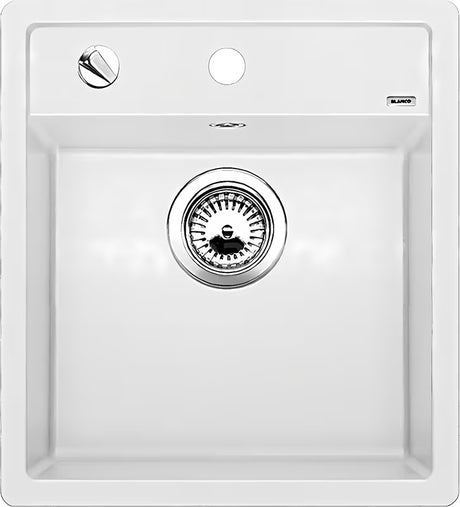 Bijeli kuhinjski jednostruki sudoper Blanco Dalago 45 od materijala Silgranit PuraDur pro, ugradnja odozgo na ploču.