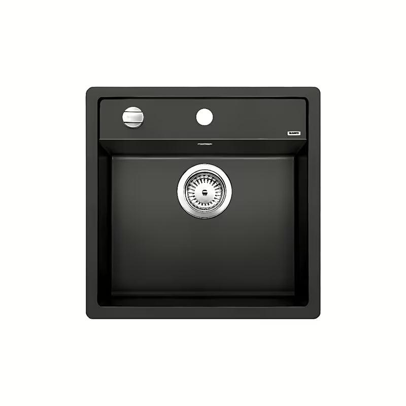 Granitni kuhinjski jednostruki sudoper Blanco Dalago 5 u crnoj izvedbi pro za gornju montažu na radnu ploču.