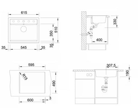Granitni sudoper  Blanco Dalago 6 u boji siva stijena pro za ugradnju odozgo na radnu ploču.