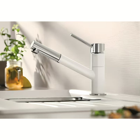 Blanco Kano-S miješalica za sudoper u bijeloj boji sa Silgranit/krom izgledom i izvlačnim tušem