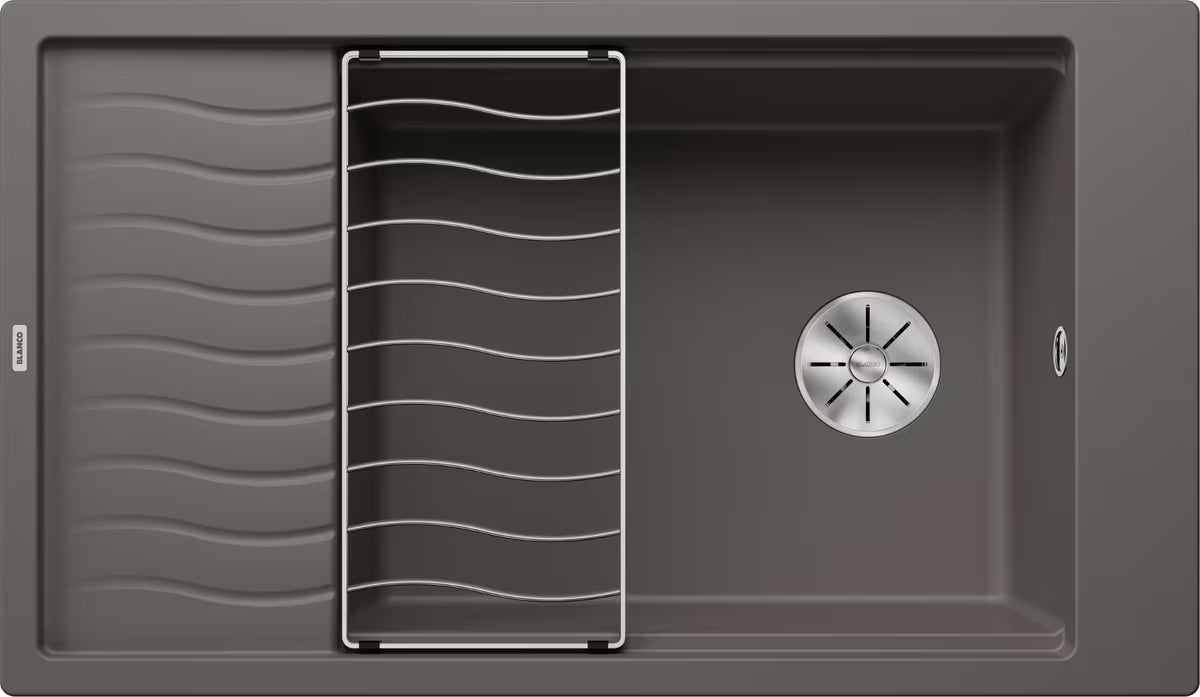 Granitni sudoper  Blanco Elon XL 8 S ocjeđivačem u boji vulkanski siva pro montaža na radnu ploču.