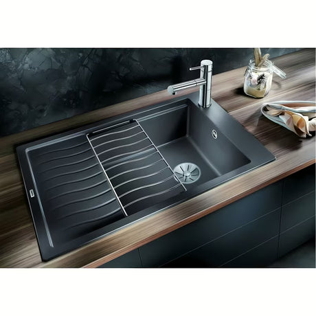 Granitni sudoper  Blanco elonxl 6 S ocjednom plohom u boji siva stijena pro za ugradnju odozgo.