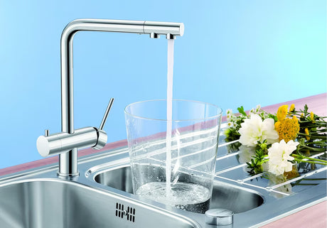 Blanco Fontas II miješalica za sudoper Supersteel u izgledu matiranog nehrđajućeg čelika s upravljanjem na dva načina