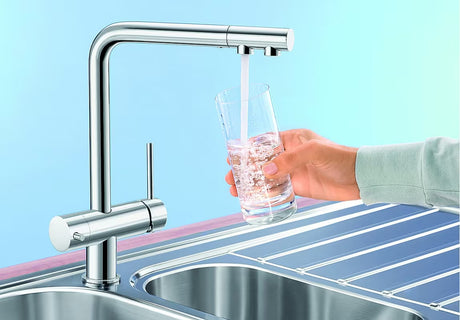 Blanco Fontas II miješalica za sudoper Supersteel u izgledu matiranog nehrđajućeg čelika s upravljanjem na dva načina