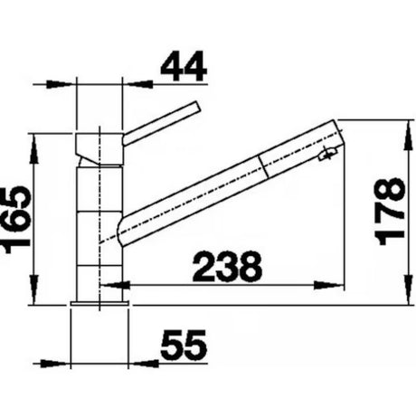 Kromirana miješalica za sudoper Blanco Kano s vitkim dizajnom i zakretnim izljevom 360°.