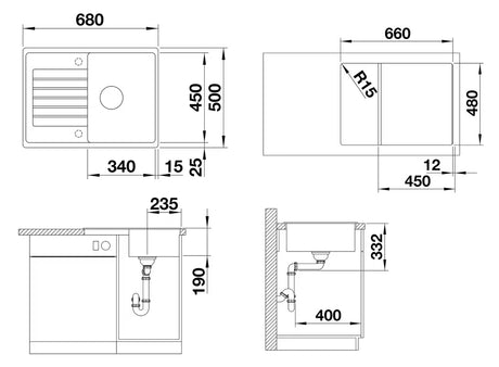 Granitni sudoper  Blanco s ocjeđivačem na radnu ploču u boji antracit