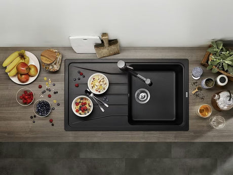Crni granitni sudoper  Blanco s ocjedom pro, gornja ugradnja na radnu ploču