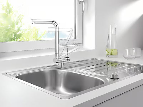 Kromirana jednoručna baterija miješalica za sudoper Blanco Laressa-F pro za ugradnju ispred prozora s ručicom desno