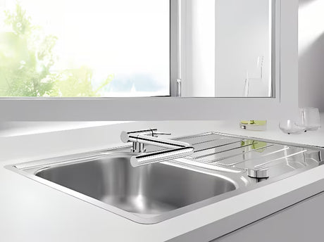 Kromirana jednoručna baterija miješalica za sudoper Blanco Laressa-F pro za ugradnju ispred prozora s ručicom desno