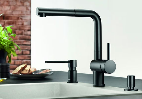 Blanco Linus-S jednoručna baterija miješalica za sudoper u crnoj mat boji s izvlačivim tušem