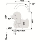 Kromirana jednoručna baterija stojeća miješalica za sudoper Blanco Mida s sa zakretnim izljevom i zaobljenim dizajnom.