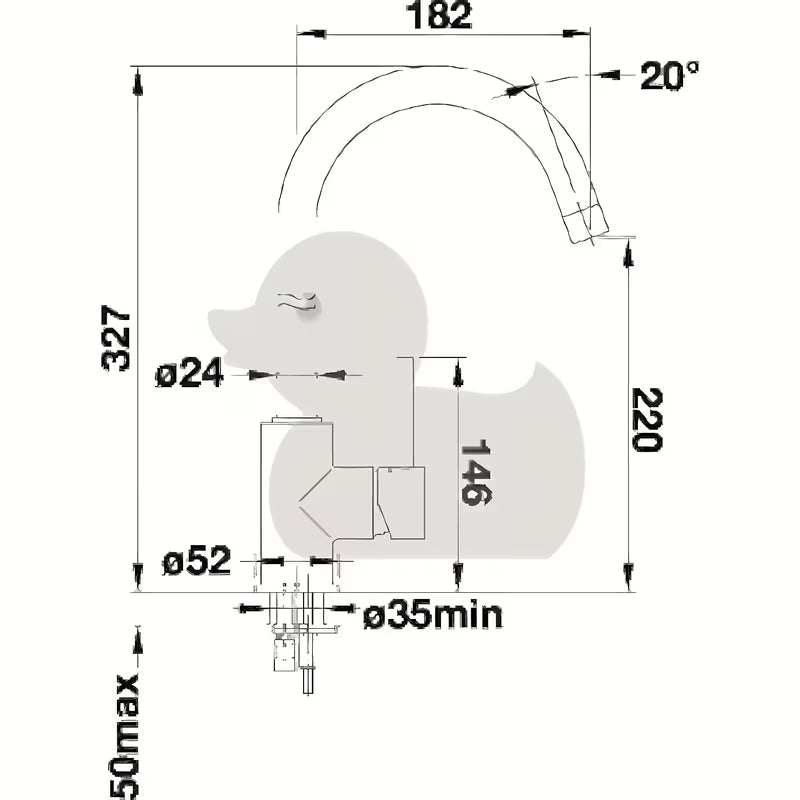 Kromirana jednoručna baterija stojeća miješalica za sudoper Blanco Mida s sa zakretnim izljevom i zaobljenim dizajnom.