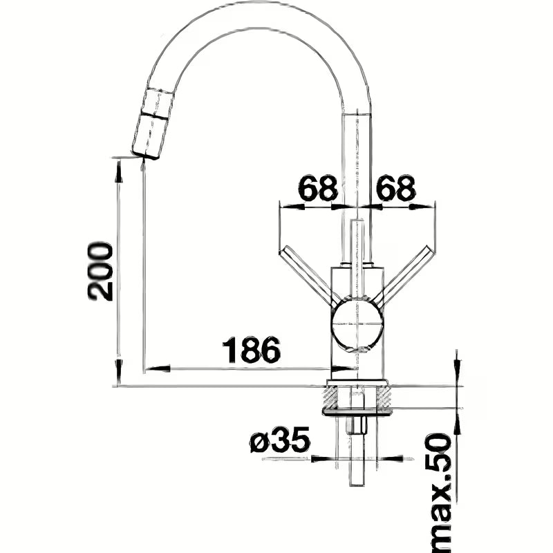 Kromirana miješalica za sudoper Blanco Mida-S s izvlačnom tuš glavom i blago zakrivljenim izljevom.