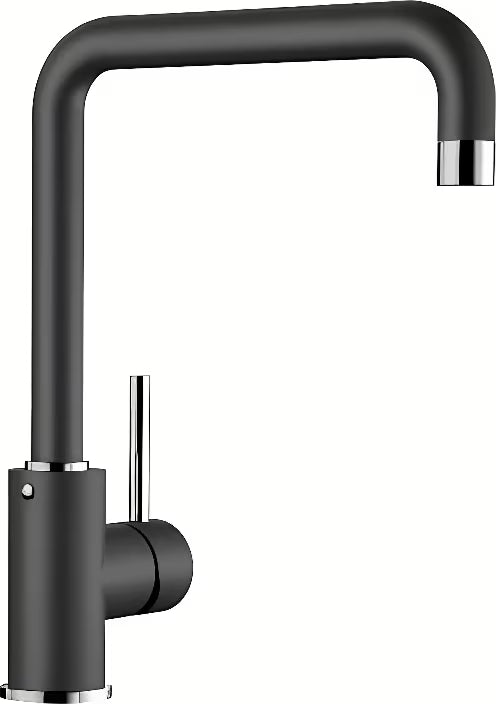 Crna mat miješalica za sudoper Blanco Mili s okretnim izljevom 360° i sa Silgranit Look površinom.