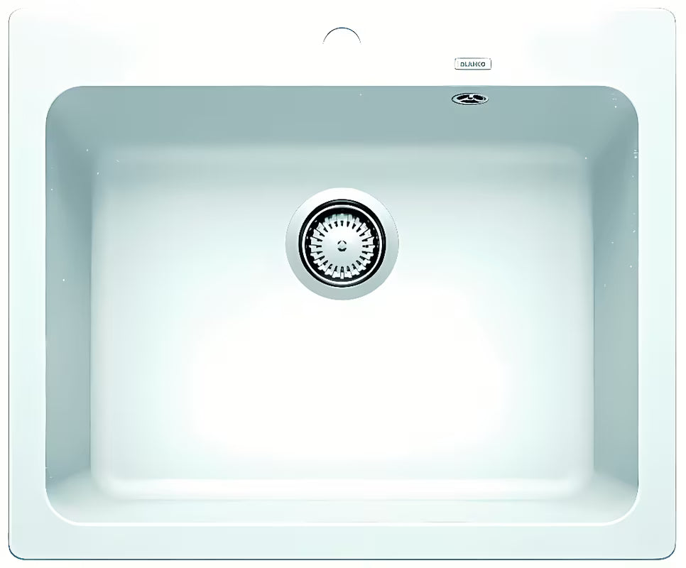 Bijeli granitni sudoper  Blanco Naya 6 pro ugradnja na radnu ploču s integriranim preljevom.