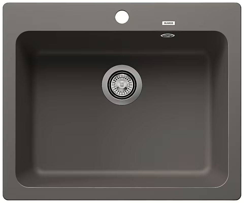 Granitni kuhinjski jednostruki sudoper Blanco Naya 6 na radnu ploču u boji vulkanski siva s integriranim preljevom.