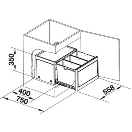 Sivi kanta za otpad Blanco sorter s automatskim izvlačenjem za kuhinjski ormarić