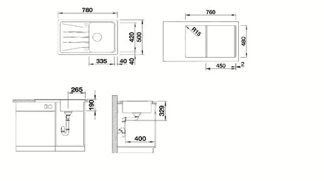 Granitni sudoper  Blanco Sona 45 S ocjednom plohom u boji siva stijena