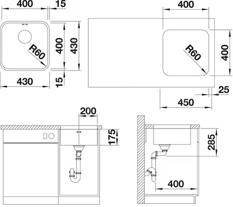 Blanco Supra 400-U inox kuhinjski jednostruki sudoper pro donja montaža, brušena površina