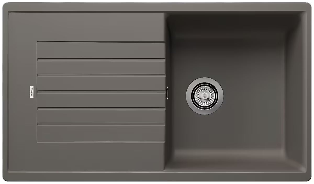 Granitni sudoper  Blanco Zia 5 S ocjeđivačem u boji vulkanski siva pro montaža na ploču.
